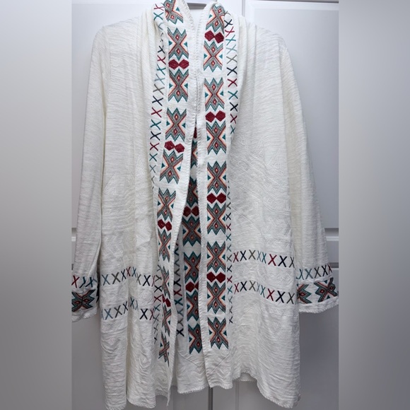 Paparazzi Cream Hooded Cardigan with Multicolor Aztec Accents - Picture 2 of 2